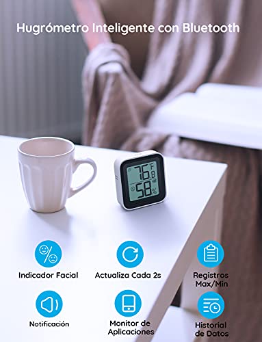 Govee Termómetro Higrómetro, Bluetooth Sensor Interior de Temperatura y Humedad con Alerta & 2s de Actualización, 2 Años Exportación de Datos, Adecuado para Habitación Casa Invernadero Bodega Sótano