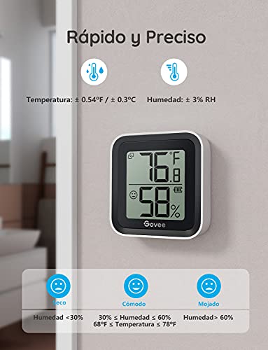 Govee Termómetro Higrómetro, Bluetooth Sensor Interior de Temperatura y Humedad con Alerta & 2s de Actualización, 2 Años Exportación de Datos, Adecuado para Habitación Casa Invernadero Bodega Sótano
