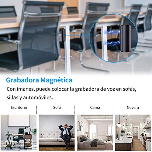 Grabadora de Voz, Mini Grabadora de Voz de 16 GB con Activación por Voz- Duración de la Batería de 19 Días, Grabadora a Prueba de Agua, Un Botón para Grabar/Guardar, Recargable