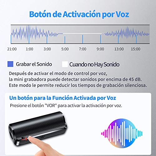 Grabadora de Voz, Mini Grabadora de Voz de 16 GB con Activación por Voz- Duración de la Batería de 19 Días, Grabadora a Prueba de Agua, Un Botón para Grabar/Guardar, Recargable