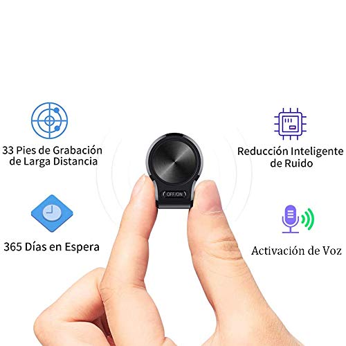 Grabadora de Voz, Mini Grabadora de Voz de 16 GB con Activación por Voz- Duración de la Batería de 19 Días, Grabadora a Prueba de Agua, Un Botón para Grabar/Guardar, Recargable