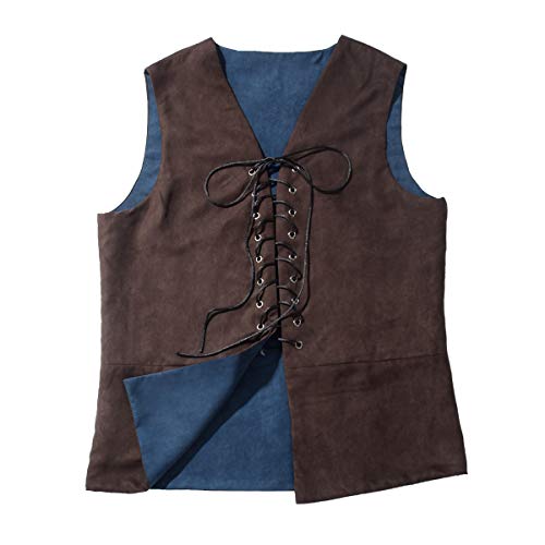 GRACEART Renacimiento Medieval Camisetas de Tirantes Reversible Gótico Pirata Chaleco (L, Azul / marrón)