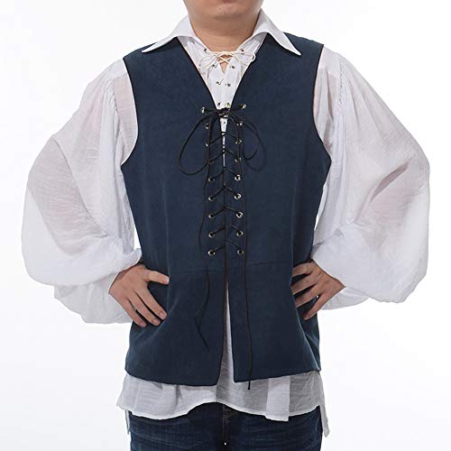 GRACEART Renacimiento Medieval Camisetas de Tirantes Reversible Gótico Pirata Chaleco (L, Azul / marrón)