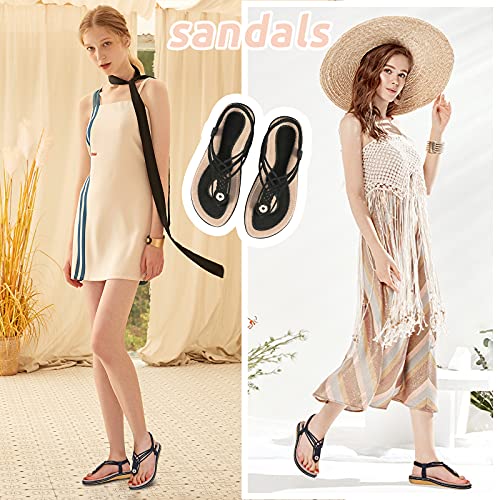 gracosy Sandalias Planas Verano Mujer Estilo Bohemia Zapatos de Dedo Sandalias Talla Grande Cinta Casuales Playa Chanclas Romanas de Mujer 2020 Azul Negro Moda