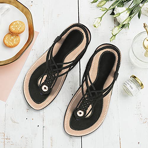gracosy Sandalias Planas Verano Mujer Estilo Bohemia Zapatos de Dedo Sandalias Talla Grande Cinta Casuales Playa Chanclas Romanas de Mujer 2020 Azul Negro Moda