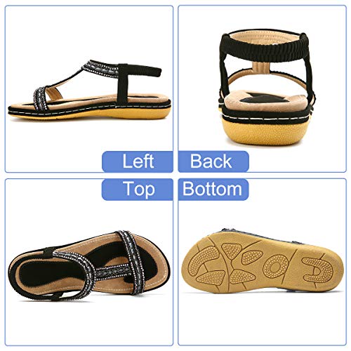 gracosy Sandalias Planas Verano Mujer Estilo Bohemia Zapatos para Mujer de Dedo Sandalias Talla Grande 37-43 Cinta Elástica Casuales de Playa Chanclas Romanas de Mujer Negro Beige 2020