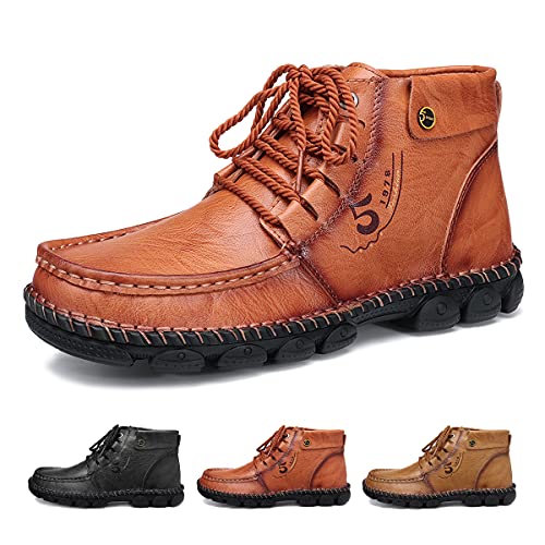 gracosy Zapatos de Cuero para Hombre Invierno 2020 Real Cuero Chukka Trekking Zapatos Planos Botines Mocasines Casual Zapatillas Artificial Transpirable Oxford Conducir Zapatos