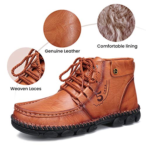 gracosy Zapatos de Cuero para Hombre Invierno 2020 Real Cuero Chukka Trekking Zapatos Planos Botines Mocasines Casual Zapatillas Artificial Transpirable Oxford Conducir Zapatos