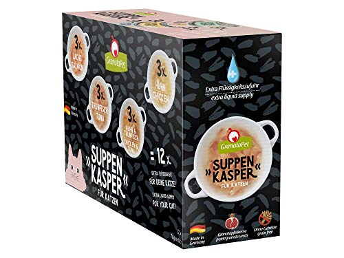GranataPet Caja de Sopa para Gatos, Aperitivos para Gatos, sopas contra el Hambre, golosinas para una hidratación Adicional, Comida para Gatos sin Cereales y sin azúcar añadido, 12 x 70 g