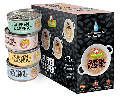 GranataPet Caja de Sopa para Gatos, Aperitivos para Gatos, sopas contra el Hambre, golosinas para una hidratación Adicional, Comida para Gatos sin Cereales y sin azúcar añadido, 12 x 70 g