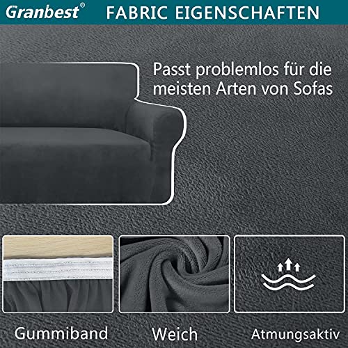 Granbest Funda de sofá de terciopelo supersuave de 3 plazas, elegante y lujosa funda de sofá de felpa con bandas de espuma de spandex reforzado, para la protección de muebles, 1 unidad, gris