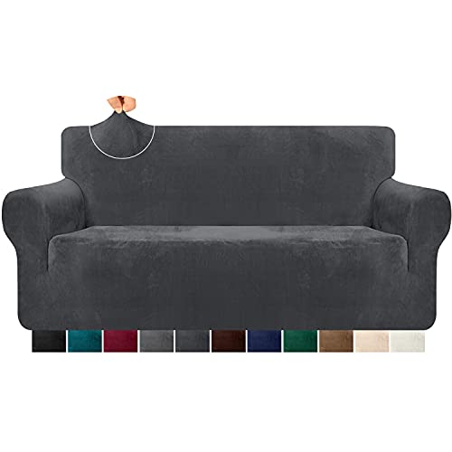 Granbest Funda de sofá de terciopelo supersuave de 3 plazas, elegante y lujosa funda de sofá de felpa con bandas de espuma de spandex reforzado, para la protección de muebles, 1 unidad, gris