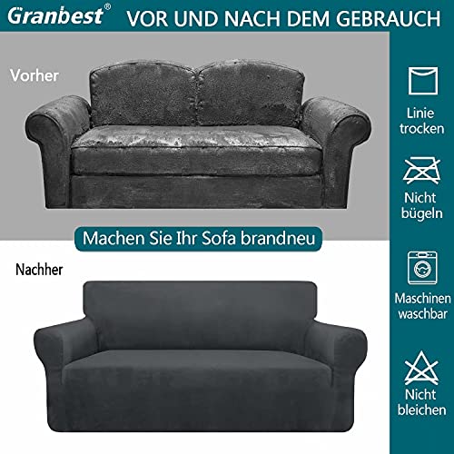 Granbest Funda de sofá de terciopelo supersuave de 3 plazas, elegante y lujosa funda de sofá de felpa con bandas de espuma de spandex reforzado, para la protección de muebles, 1 unidad, gris