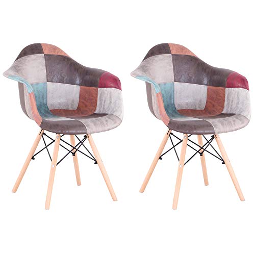 GrandCA HOME Pack de 2 sillas,sillas de Comedor Patchwork Tela de Lino Butaca, Silla de salón, sillas de recepción, Silla de Cocina (marrón-2)