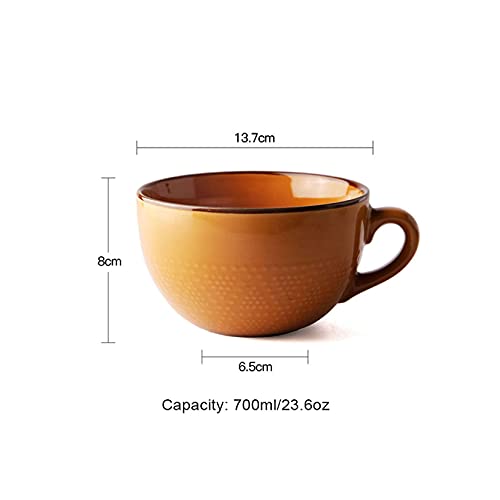 Grande Tazones De Sopa De Cerámica, Taza De Café Tazas De Sopa Con Tapa Y Asa Cuenco De Ensalada Para Cereal Leche Postre Avena Tazón De Ramen, Microondas-D-700ml/23.6oz