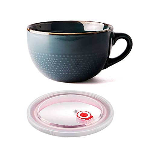 Grande Tazones De Sopa De Cerámica, Taza De Café Tazas De Sopa Con Tapa Y Asa Cuenco De Ensalada Para Cereal Leche Postre Avena Tazón De Ramen, Microondas-D-700ml/23.6oz