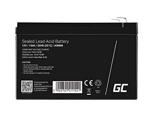 Green Cell Recambio de Batería Gel AGM 12V 14Ah Rechargeable Pila Sellada de Plomo ácido batería sin Mantenimiento Batería de Reemplazo para Carro de Golf Montacargas Moto eléctrica Silla de Ruedas