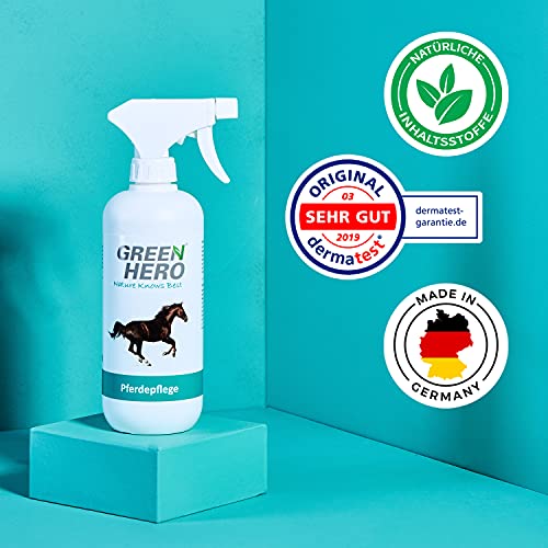 Green Hero Cuidado de caballos, cuida la piel y apoya el proceso de regeneración en verano-eccema, sarga picor, ácaros, hongos, irritaciones para caballos, 500 ml