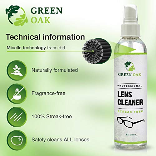 Green Oak Spray limpiador de lentes para lentes, cámaras y otras lentes: limpia suavemente las bacterias, huellas dactilares, polvo, aceite Pack de 4