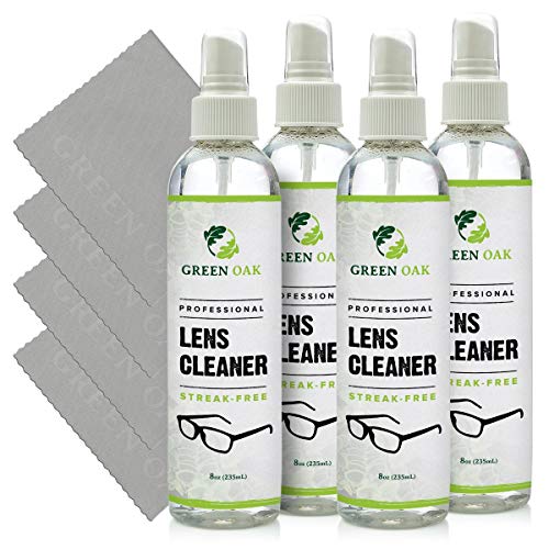 Green Oak Spray limpiador de lentes para lentes, cámaras y otras lentes: limpia suavemente las bacterias, huellas dactilares, polvo, aceite Pack de 4