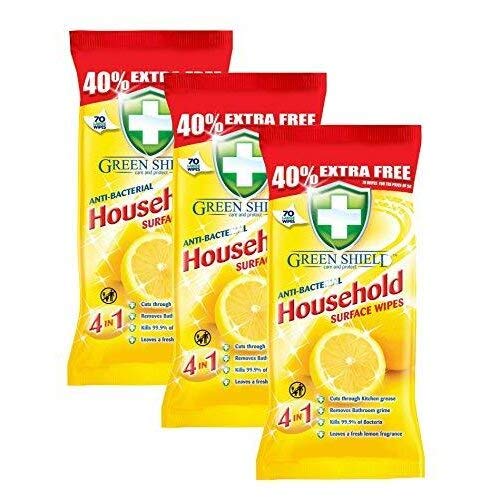 GREENSHIELD ANTIBAC Toallitas de superficie para el hogar, paquetes de 70 toallitas cada paquete contiene 70 (3 paquetes)