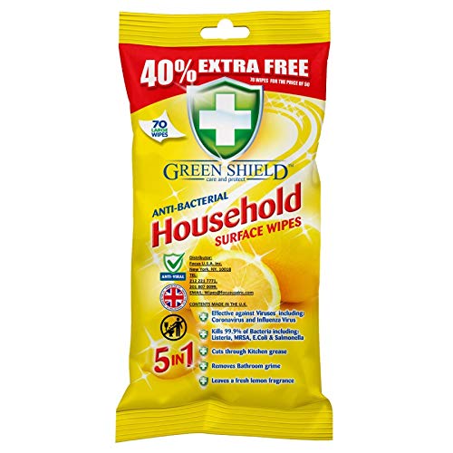 GREENSHIELD ANTIBAC Toallitas de superficie para el hogar, paquetes de 70 toallitas cada paquete contiene 70 (3 paquetes)