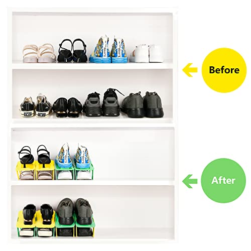 GREFIC 10pcs Organizador armario zapateros baratos, zapatero ancho desmontable,apto para todo tipo de zapatos, Ahorre 50% de espacio zapateros modernos fuerte robusto 5 amarillo 5 verde