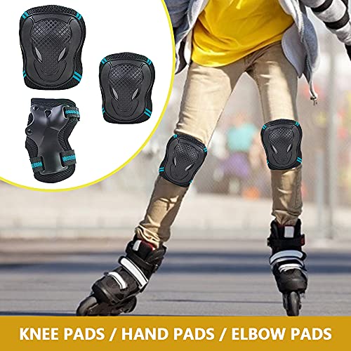 Greyoe Protecciones Patines, Juego de Equipo de protección, 6 Rodilleras, Coderas y Muñequeras para Niños y Adultos, Patinaje sobre Ruedas, Patinaje y Patinaje Deportivo (Negro Azul)