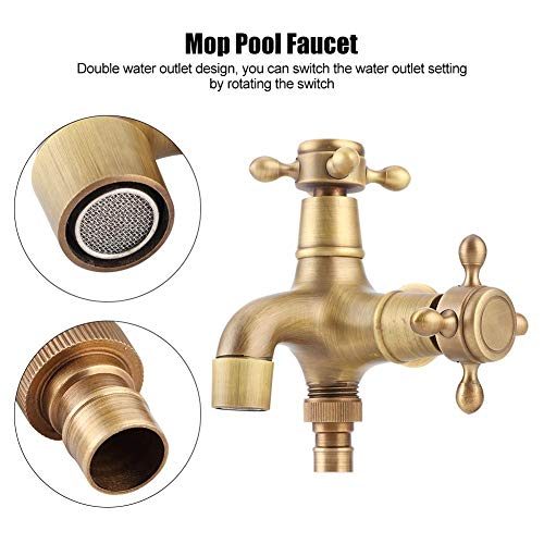 Grifo de agua de rosca G1/2in, grifo de cobre simple para baño, lavadora, fregadero, grifo de agua para piscina con doble salida de agua, oro retro