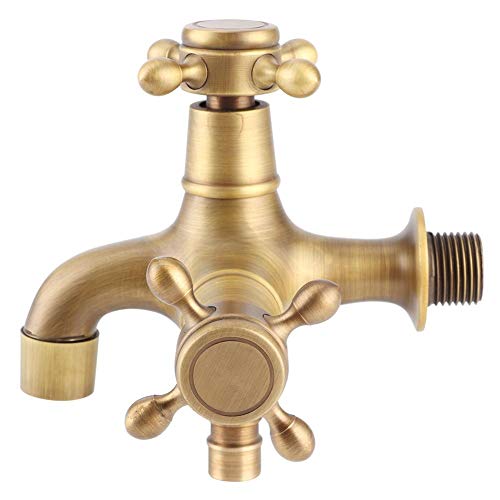 Grifo de agua de rosca G1/2in, grifo de cobre simple para baño, lavadora, fregadero, grifo de agua para piscina con doble salida de agua, oro retro