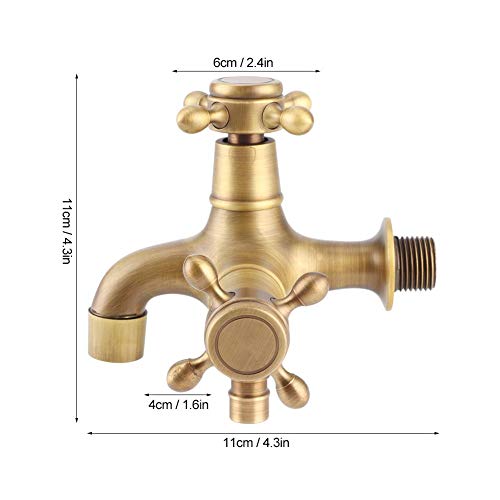 Grifo de agua de rosca G1/2in, grifo de cobre simple para baño, lavadora, fregadero, grifo de agua para piscina con doble salida de agua, oro retro