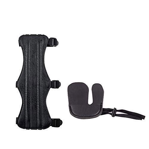 Grneric Protector de Brazo de Tiro de Arco Ajustables Pestaña de Dedo con Arco Protector de Antebrazo con 3 Correas Elásticas para Tiro, Caza, Objetivo (Negro)