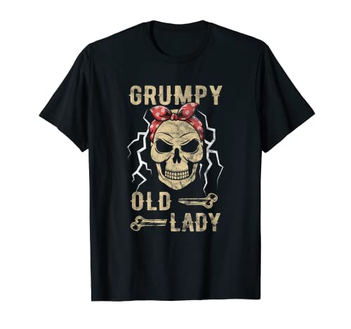 Grumpy Old Lady - cráneo con diadema anciana señora motorista Camiseta