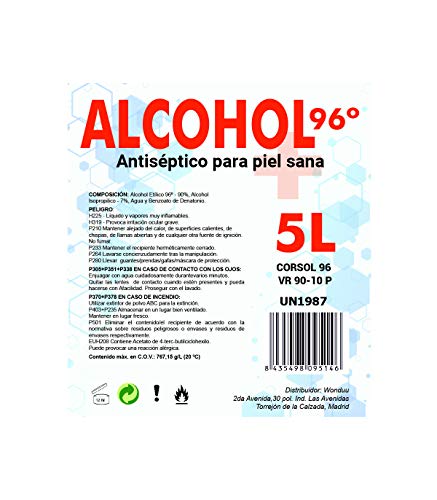 Grupo K-2 Wonduu Alcohol Etílico 96º, Antiséptico y Bactericida | Botella De 1 Litro.