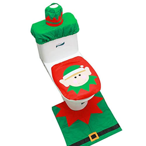 G/S Asiento de Inodoro y Alfombra Navideña Cubierta de Asiento de Inodoro Navideña Decoración Novedad Asiento de Inodoro Festivo Decoración de Baño Funda para Asiento de Inodoro y Alfombra 3 Piezas