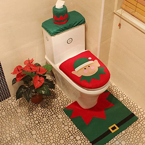 G/S Asiento de Inodoro y Alfombra Navideña Cubierta de Asiento de Inodoro Navideña Decoración Novedad Asiento de Inodoro Festivo Decoración de Baño Funda para Asiento de Inodoro y Alfombra 3 Piezas
