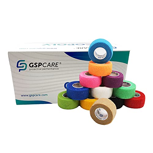 GSPCARE Vendaje Autoadhesivo de 2,5 cm X 4,5 m, 12 Rollo Cinta Deportiva Adhesiva Vendaje Veterinario, Vendajes Cohesivos para MuñEca, Tobillo, Distensiones, Esguinces, Hinchazón (Multicolor)