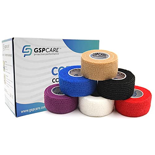 GSPCARE Vendaje Autoadhesivo de 2,5 cm X 4,5 m, 6 Rollo Cinta Deportiva Adhesiva Vendaje Veterinario, Vendajes Cohesivos para MuñEca, Tobillo, Distensiones, Esguinces, Hinchazón (Multicolor)