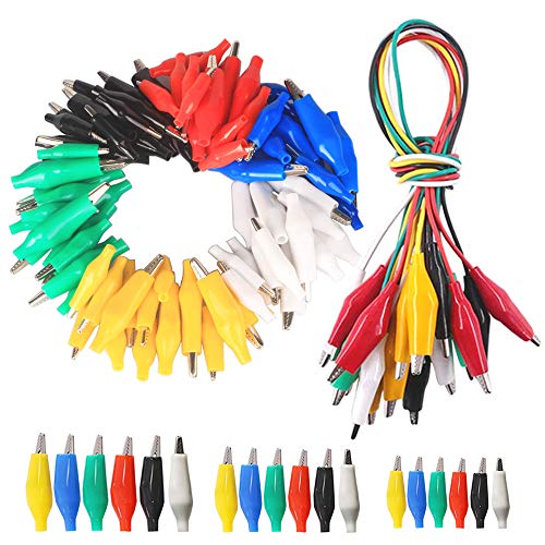 GTIWUNG 90Pcs 28/35/45mm Crocodile Clip, Pinzas de Clip de Cocodrilo con la cubierta de aislamiento protectora + 10Pcs Cocodrilo Cable Puente de Doble Final de 45cm
