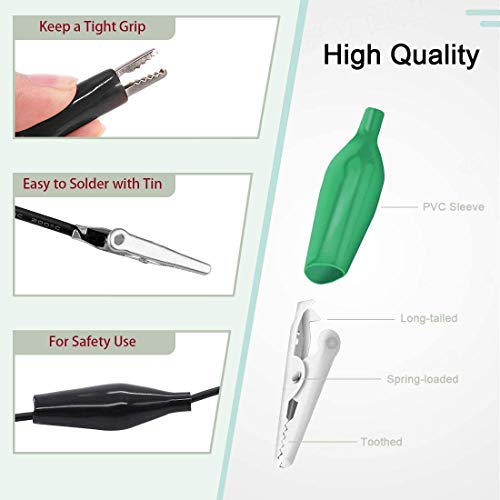 GTIWUNG 90Pcs 28/35/45mm Crocodile Clip, Pinzas de Clip de Cocodrilo con la cubierta de aislamiento protectora + 10Pcs Cocodrilo Cable Puente de Doble Final de 45cm