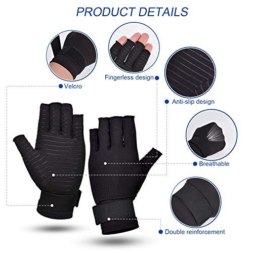 Guantes de artritis de cobre con soporte adicional para la muñeca, [contenido de cobre más alto] Guantes de compresión para artritis para hinchazón, RSI, tendinitis, alivio del dolor de manos L