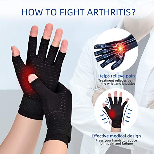 Guantes de artritis de cobre con soporte adicional para la muñeca, [contenido de cobre más alto] Guantes de compresión para artritis para hinchazón, RSI, tendinitis, alivio del dolor de manos L