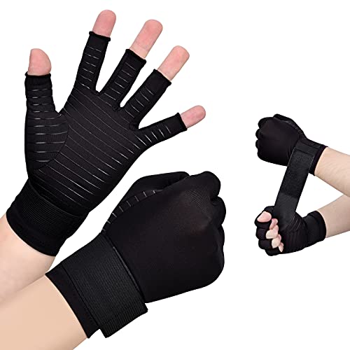 Guantes de artritis de cobre con soporte adicional para la muñeca, [contenido de cobre más alto] Guantes de compresión para artritis para hinchazón, RSI, tendinitis, alivio del dolor de manos L