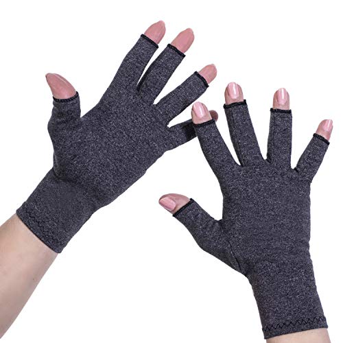 Guantes de compresión de dedos abiertos, guantes de artritis para mujeres, hombres, perfectos para aliviar los síntomas de la artritis, soporte de muñeca túnel carpiano, por Sandine (Black, S)