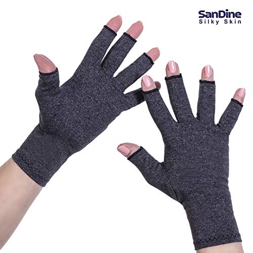 Guantes de compresión de dedos abiertos, guantes de artritis para mujeres, hombres, perfectos para aliviar los síntomas de la artritis, soporte de muñeca túnel carpiano, por Sandine (Black, S)
