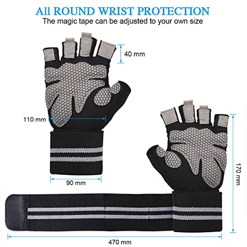Guantes de gimnasio, guantes entrenamiento con soporte completo para la muñeca, protección de la palma, Guantes deportivos transpirables, ideales para levantamiento de pesas, flexiones (Nero, S)