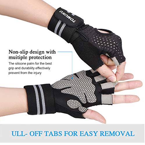 Guantes de gimnasio, guantes entrenamiento con soporte completo para la muñeca, protección de la palma, Guantes deportivos transpirables, ideales para levantamiento de pesas, flexiones (Negro, XL)
