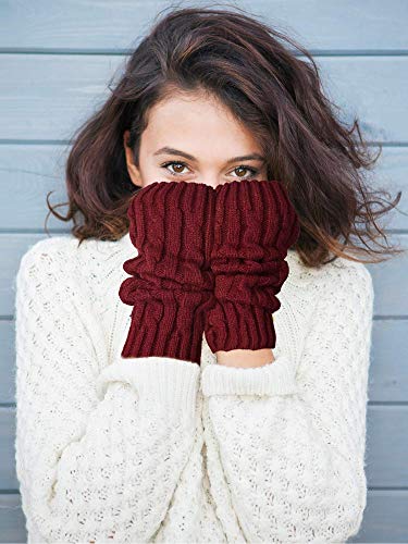 Guantes de invierno de punto para mujeres de Tukistore, mitones de tejido fino, cálidos, calentadores de brazos