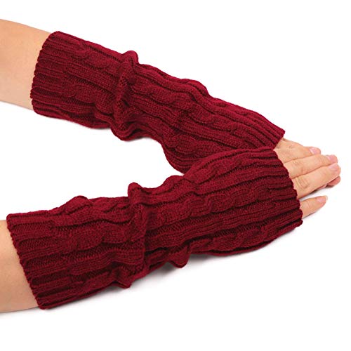 Guantes de invierno de punto para mujeres de Tukistore, mitones de tejido fino, cálidos, calentadores de brazos