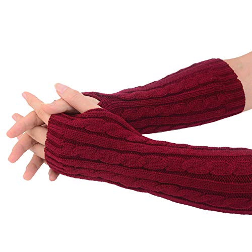 Guantes de invierno de punto para mujeres de Tukistore, mitones de tejido fino, cálidos, calentadores de brazos